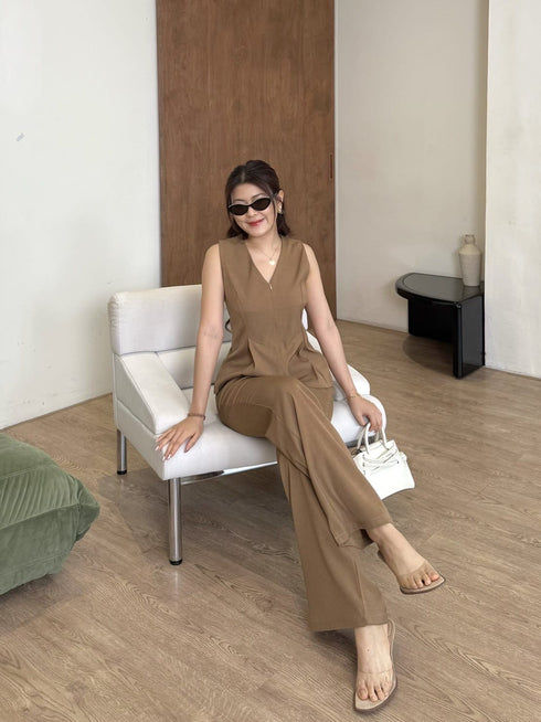 V-Neck Sleeveless Vest With Trousers sets